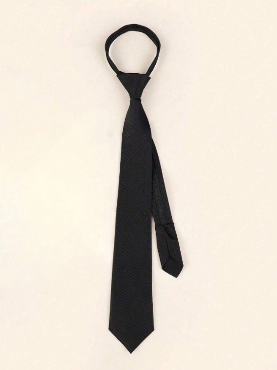 Men Formal Wear With Scarf - Gravata preta sólida pré-amarrada com zíper,