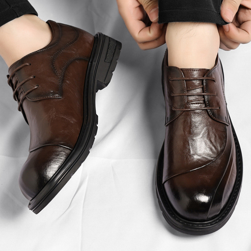 Men Formal Wear Office - Sapatos de Couro Genuíno Marrom Envelhecido