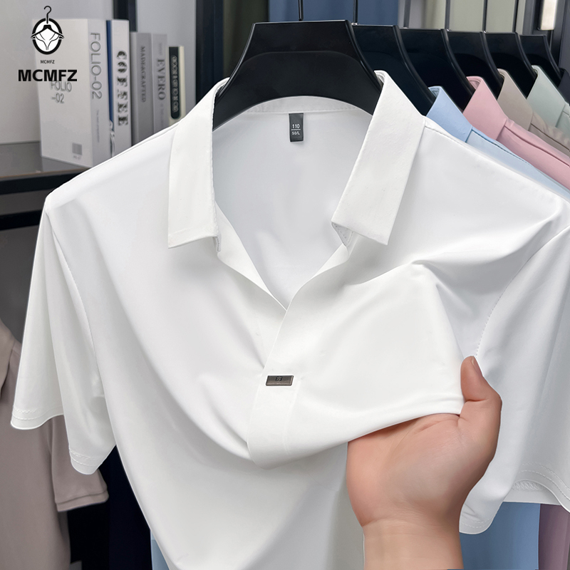 Men Formal Wear In Summer - Camisa Masculina com Lapela Lisa e