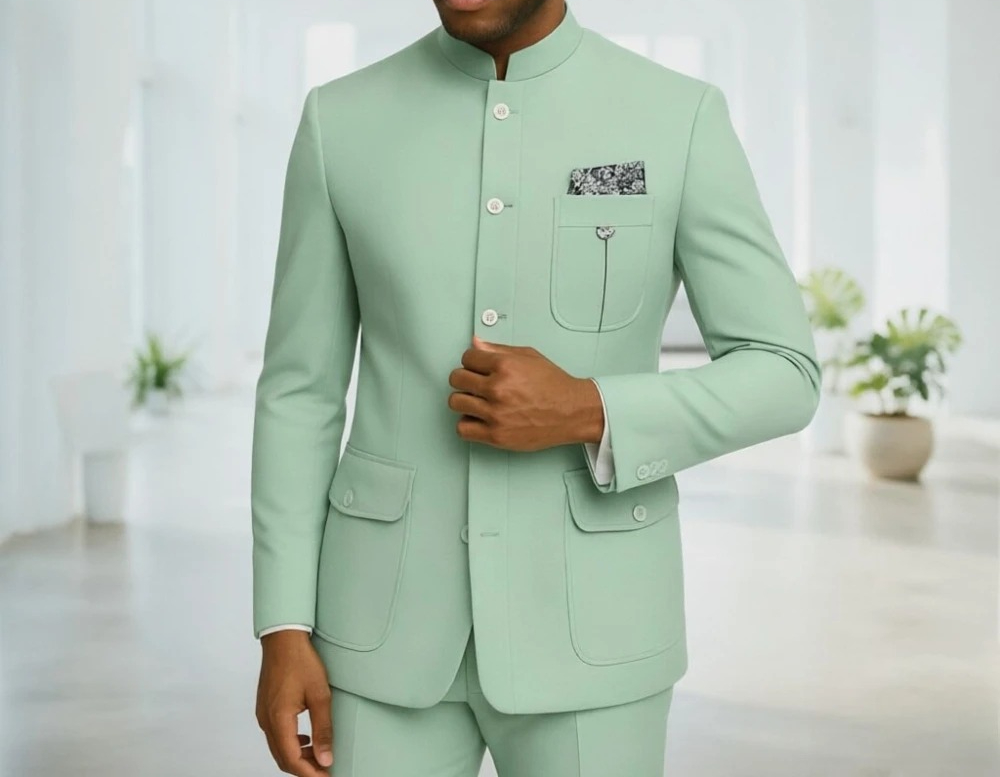 Men Formal Wear Office - Ternos Safari Masculinos Premium Verde Claro