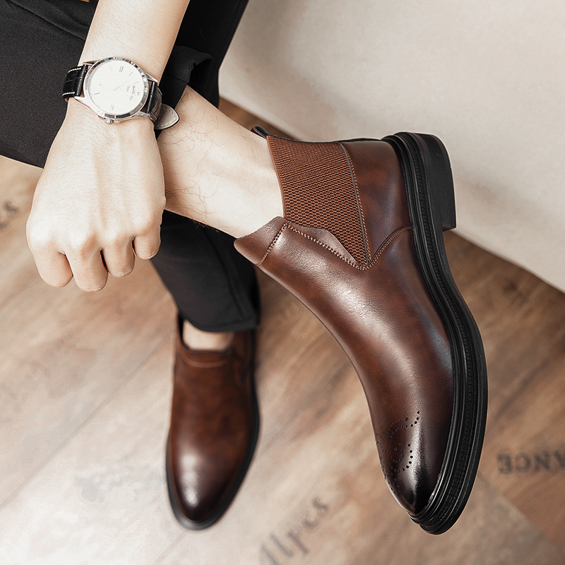 Sapatos de couro de cano alto  - Men Formal Wear With Boots avaliação e preço