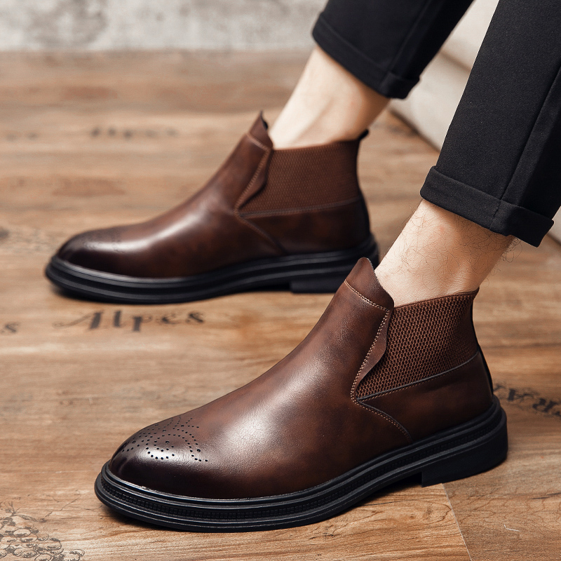 Sapatos de couro de cano alto  - Men Formal Wear With Boots avaliação e preço