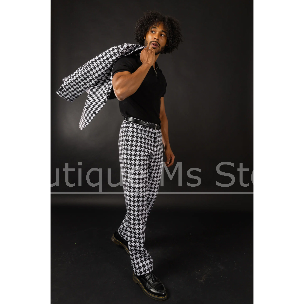 Preto branco houndstooth terno - Men Formal Wear Fashion avaliação e preço