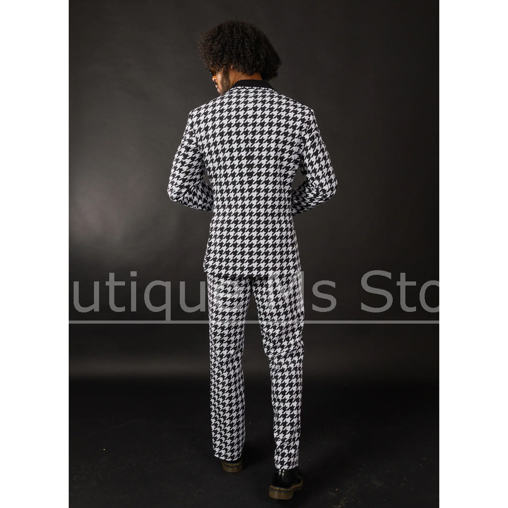 Preto branco houndstooth terno - Men Formal Wear Fashion avaliação e preço