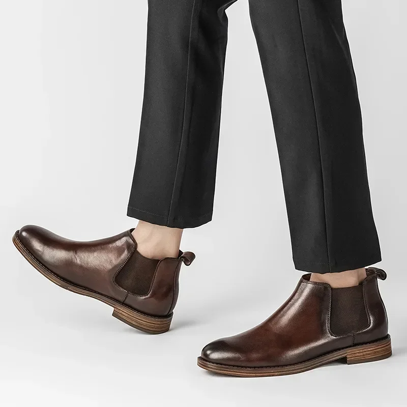 Botas masculinas de couro legí - Men Formal Wear With Boots avaliação e preço