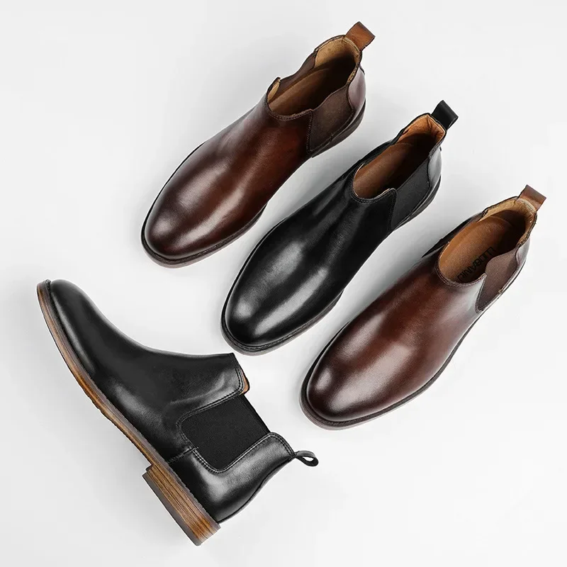 Botas masculinas de couro legí - Men Formal Wear With Boots avaliação e preço