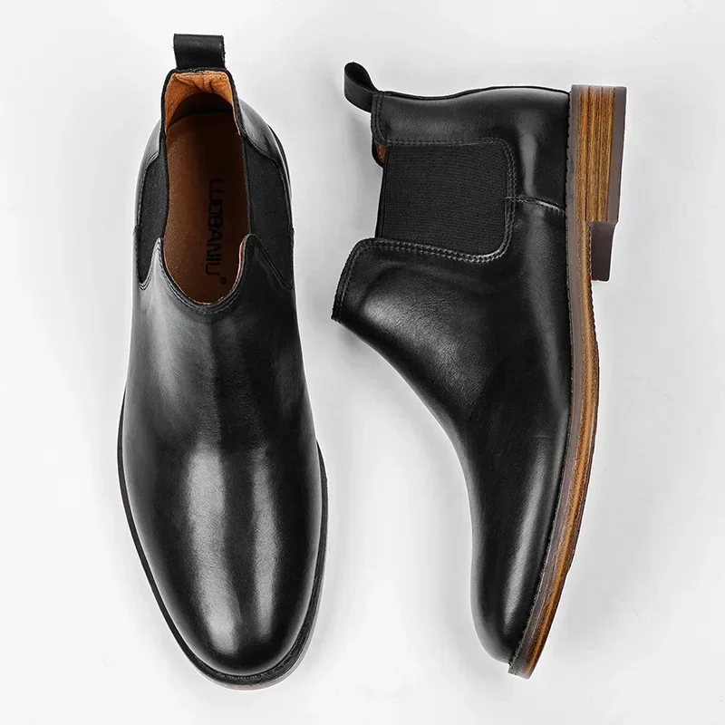 Botas masculinas de couro legí - Men Formal Wear With Boots avaliação e preço